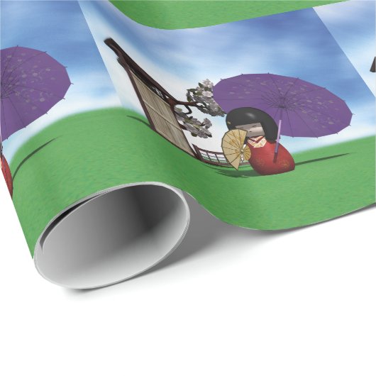 Kokeshi Doll Geschenkpapier (Rolleneckpunkt)