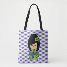 Kokeshi Doll Green Lila All-Over-Print Tote Bag Tasche