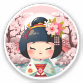 Kokeshi Doll Green mit Landschaft, Kokeshi Sticker (Vorderseite)