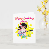 Kokeshi Doll Guitar Happy Birthday Karte (Gelbe Blume)