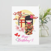 Kokeshi Doll Happy Birthday Card (Stehend Vorderseite)