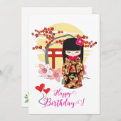 Kokeshi Doll Happy Birthday Card (Vorne/Hinten)