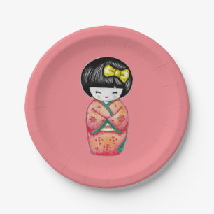 Kokeshi Doll - Kimono Geisha Girl Pappteller