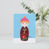 Kokeshi Doll mit Kamelien Postkarte (Stehend Vorderseite)
