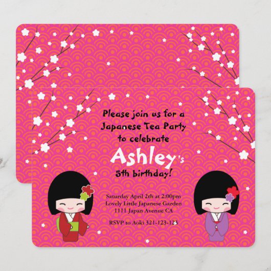 Kokeshi Doll Party Einladung (Vorne/Hinten)