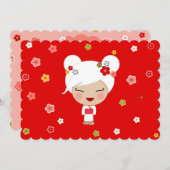 Kokeshi Doll Party Einladung (Vorne/Hinten)