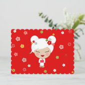 Kokeshi Doll Party Einladung (Stehend Vorderseite)