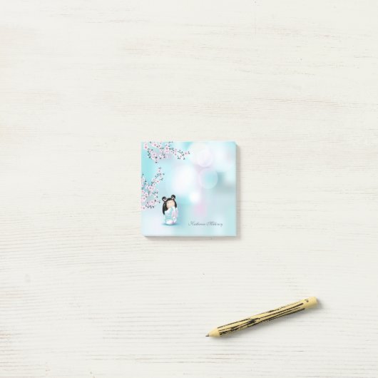 Kokeshi Doll Pink Gray Monogram Post-it Notes Post-it Klebezettel (Auf Schreibtisch)