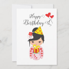 Kokeshi Doll Pink Happy Birthday Card Feiertagskarte