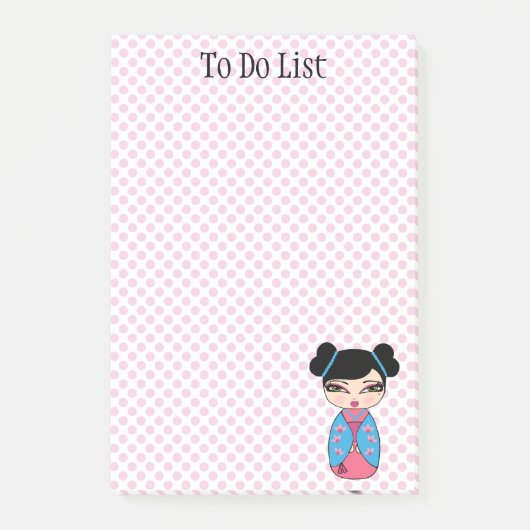 Kokeshi Doll Pink Post-it® Notes 4 x 6 Post-it Klebezettel (Vorderseite)