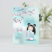 Kokeshi Doll Pink Turquoise Vielen Dank Dankeskarte (Stehend Vorderseite)