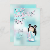 Kokeshi Doll Pink Turquoise Vielen Dank Dankeskarte (Vorne/Hinten)