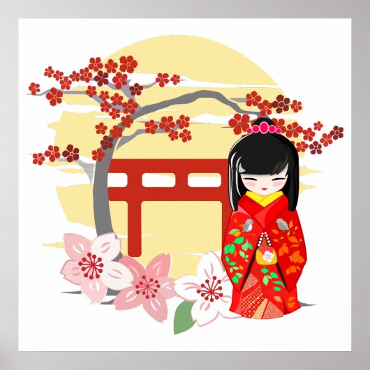 Kokeshi Doll Red Kimono Poster (Vorne)
