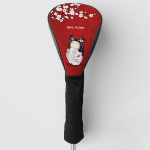 Kokeshi Doll Red Schwarz-weiß Cherry Blossom Golf Headcover