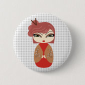Kokeshi Doll Red Standard, 2¼ Zoll Round Button (Vorderseite)