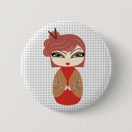 Kokeshi Doll Red Standard, 2¼ Zoll Round Button