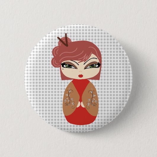 Kokeshi Doll Red Standard, 2¼ Zoll Round Button (Vorderseite)