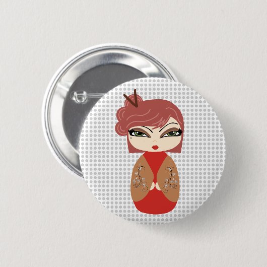 Kokeshi Doll Red Standard, 2¼ Zoll Round Button (Vorne & Hinten)
