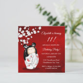 Kokeshi Doll Red White | Geburtstag eines Mädchens Einladung (Stehend Vorderseite)