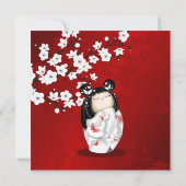 Kokeshi Doll Red White | Geburtstag eines Mädchens Einladung (Rückseite)