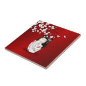 Kokeshi Doll Schwarz-weiße Kirschblüten Fliese (Seite)