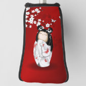 Kokeshi Doll Schwarz-weiße Kirschblüten Golf Headcover (Rotieren 90)