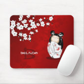 Kokeshi Doll Schwarz-weiße Kirschblüten Mousepad (Mit Mouse)