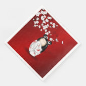 Kokeshi Doll Schwarz-weiße Kirschblüten Serviette (Ecke)