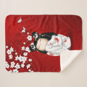 Kokeshi Doll Schwarz-weiße Kirschblüten Sherpadecke (Vorderseite (Horizontal))