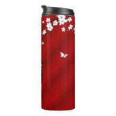 Kokeshi Doll Schwarz-weiße Kirschblüten Thermosbecher (Nach rechts gedreht)