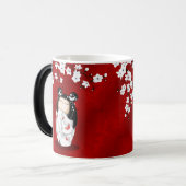 Kokeshi Doll Schwarz-weiße Kirschblüten Verwandlungstasse (Vorderseite Links)