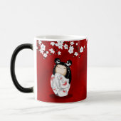 Kokeshi Doll Schwarz-weiße Kirschblüten Verwandlungstasse (Links)