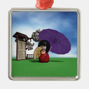 Kokeshi Doll Silbernes Ornament