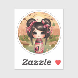 Kokeshi Doll Sticker, Kawaii Style Aufkleber