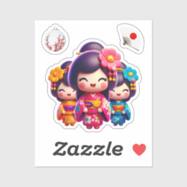 Kokeshi Doll, Three Lovely Geisha Aufkleber