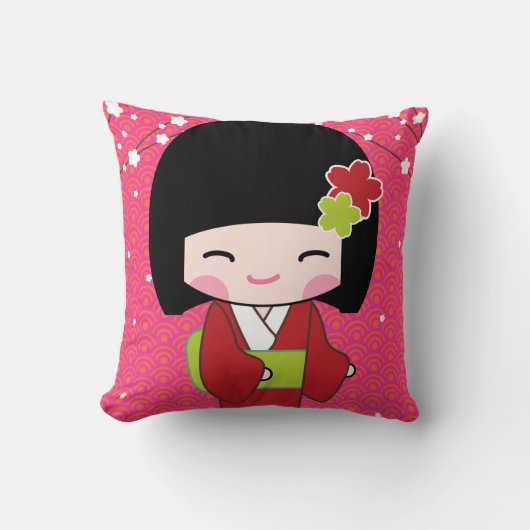 Kokeshi Doll Throw Pillow Kissen (Vorderseite)