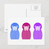 Kokeshi Doll Trio Postkarte (Vorne/Hinten)