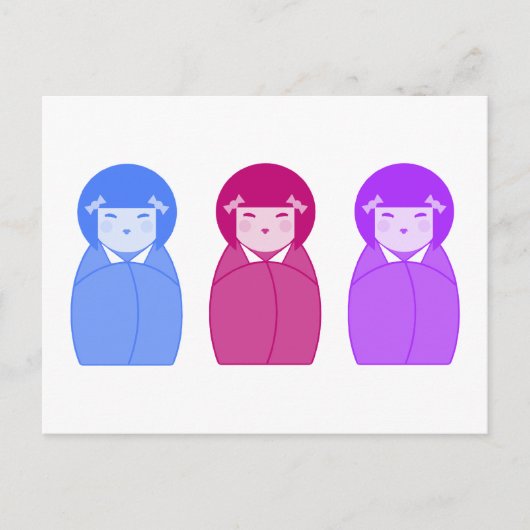 Kokeshi Doll Trio Postkarte (Vorderseite)