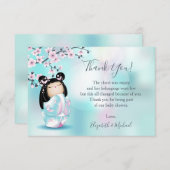 Kokeshi Doll Turquoise Girl Baby Dusche Dankeskarte (Vorne/Hinten)