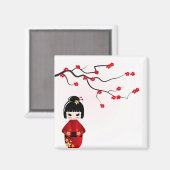 Kokeshi Doll Under Sakura Branch Magnet (Vorderseite/Rückseite)