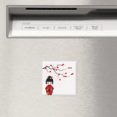 Kokeshi Doll Under Sakura Branch Magnet (In Situ (Geschirrspüler))