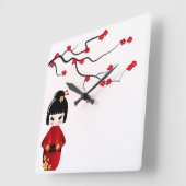 Kokeshi doll under sakura branch wall clock quadratische wanduhr (Winkel)