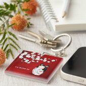 Kokeshi DollRed Black and White Cherry Blossom Key Schlüsselanhänger (Vorderseite rechts)