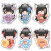 Kokeshi Dolls Set 2 - Japanische Kimono Geisha Gir Aufkleber (Vorderseite)
