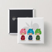 Kokeshi Dreiergruppen wButterfly BKGD Button (Vorne & Hinten)