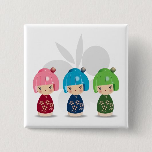 Kokeshi Dreiergruppen wButterfly BKGD Button (Vorderseite)