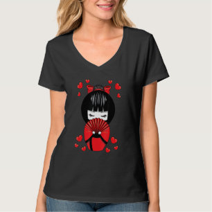 Kokeshi Geisha-Puppe mit dem Valentinstag Herz T-Shirt