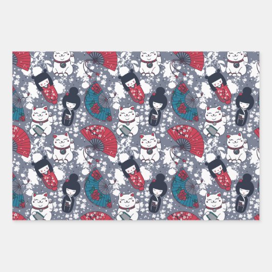 Kokeshi Geschenkpapier Set (Vorderseite)