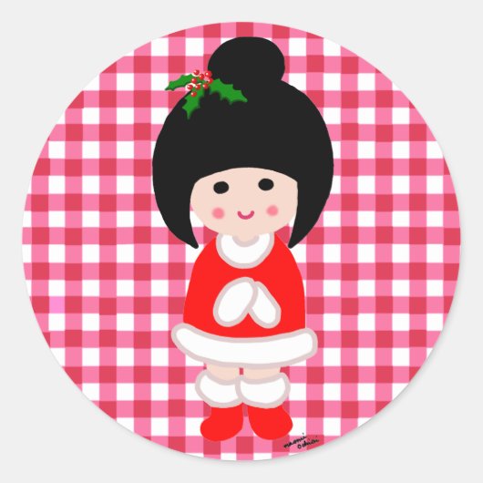 Kokeshi Girl Christmas Runder Aufkleber (Vorderseite)
