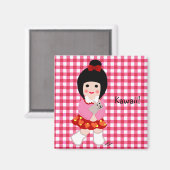 Kokeshi Girl mit ihrem Welpe Magnet (Vorderseite/Rückseite)